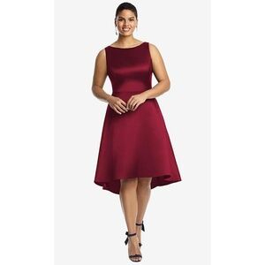 NWT Alfred Sung Bateau Neck Satin High Low Cocktail Dress - size 16